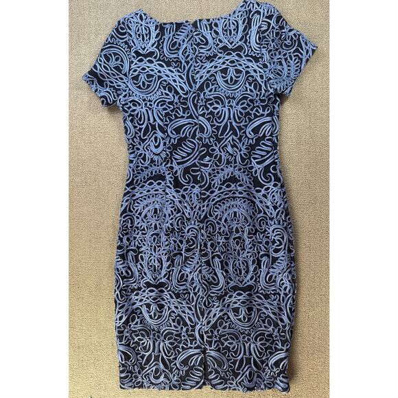JS Collection Dress Soutache Trimmed Sheath Blue Cocktail Knee Length Size 12 - Picture 3 of 7